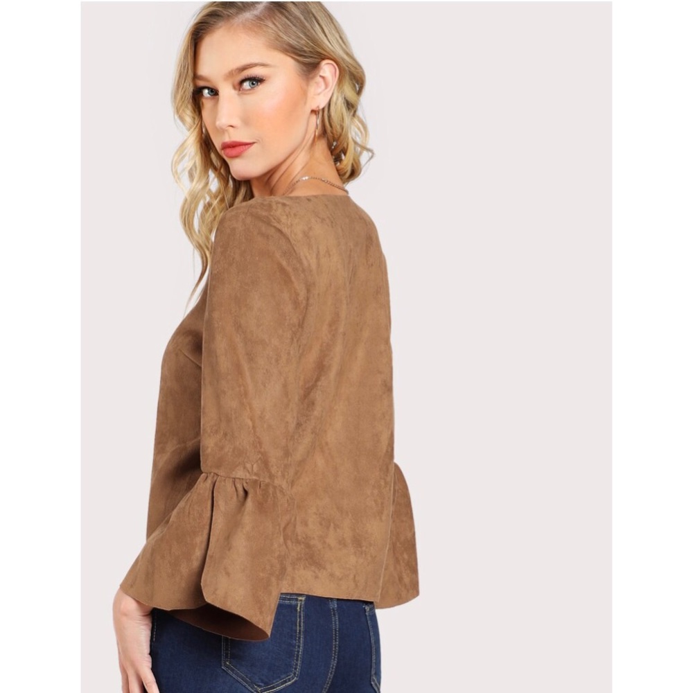 ‼️M LEFT‼️ Brown Flounce Suede Top - Picture 5 of 6
